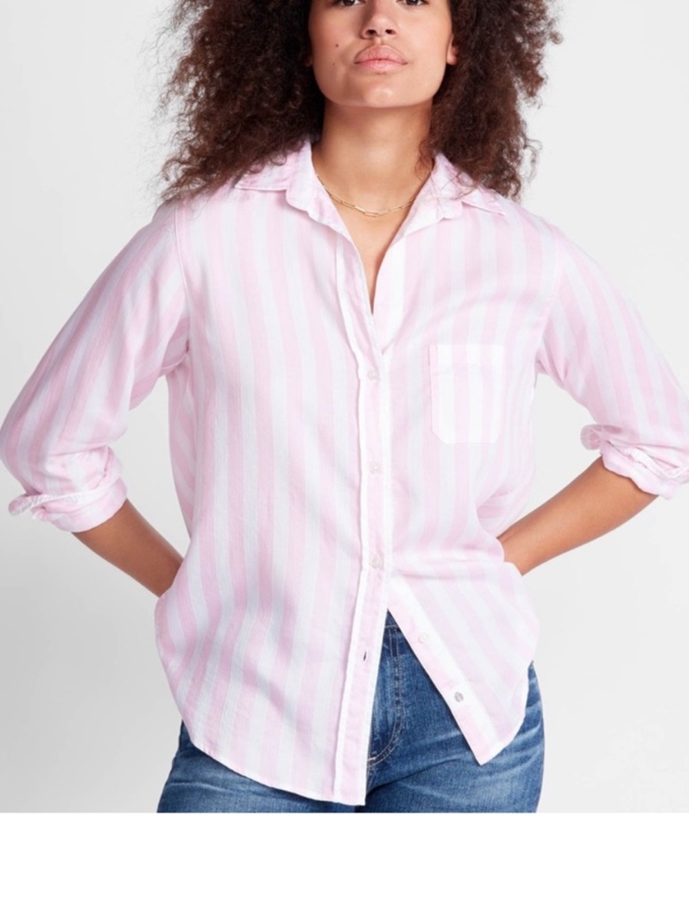 Grayson The Hero Button Up Shirt Lyocell Pink White Stripe Size 2 (Small)